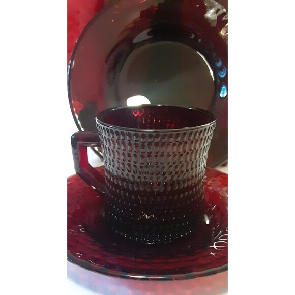 4pc Arcoroc Ruby Red "Elderberry Glass": Dinner, Salad, Bread, Cups UV Reactive - Picture 3 of 15